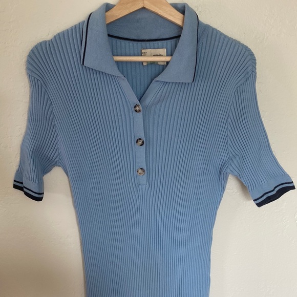 NEW Anthropologie Saturday Sunday✨ Blue Ribbed Polo Midi Dress - Picture 4 of 10